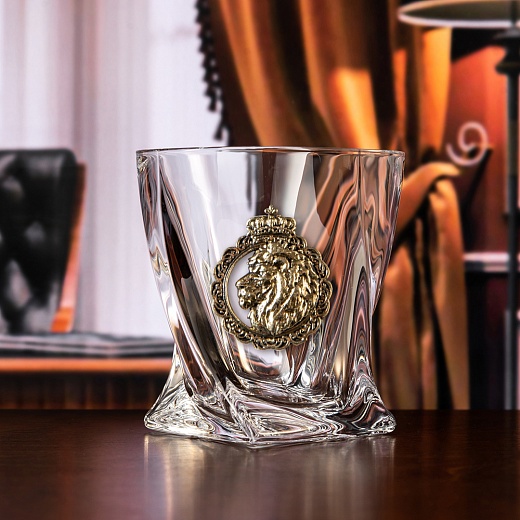 Набор 2 бокала для виски  "Лев", в деревянной шкатулке из массива