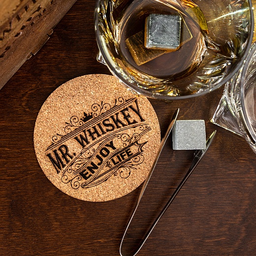 Набор 2 бокала для виски знак зодиака  "Телец",  в деревянной коробке с костерами