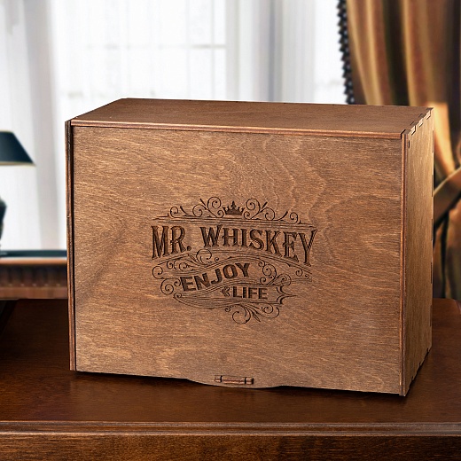 Набор бокалов для виски подарочный "Водолей "в деревянной коробке  с костерами