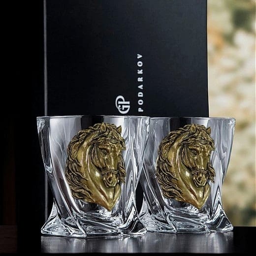 Подарочный набор из 2 бокалов для виски "Лошадь" в подарочной коробке