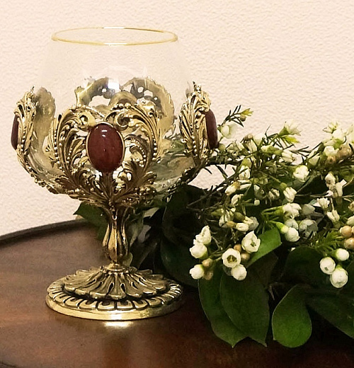Бокал для коньяка с натуральным камнем "Сердолик" в подарочной коробке